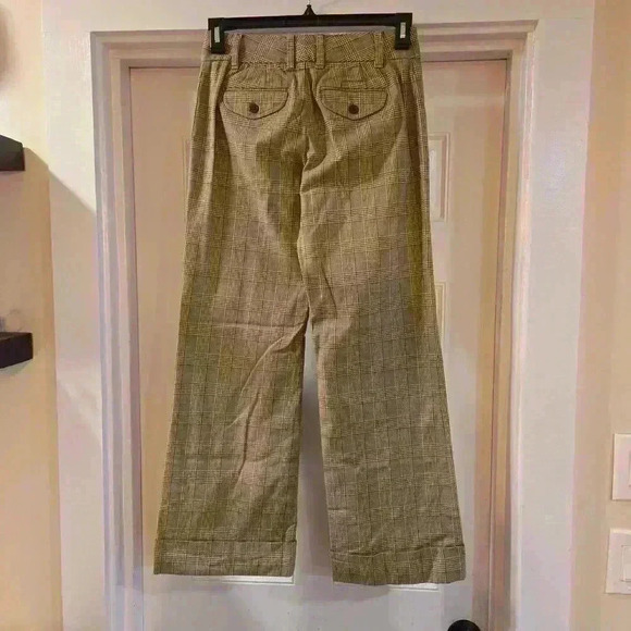 Rafaella Womens Plaid Wide Leg Cuffed Stretch Trouser Pant Brown Tan Size 6 - Picture 2 of 9